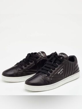 PRADA Black Nappa Leather Quilted Sneakers Tennis Shoes Calzature Donna pre-own